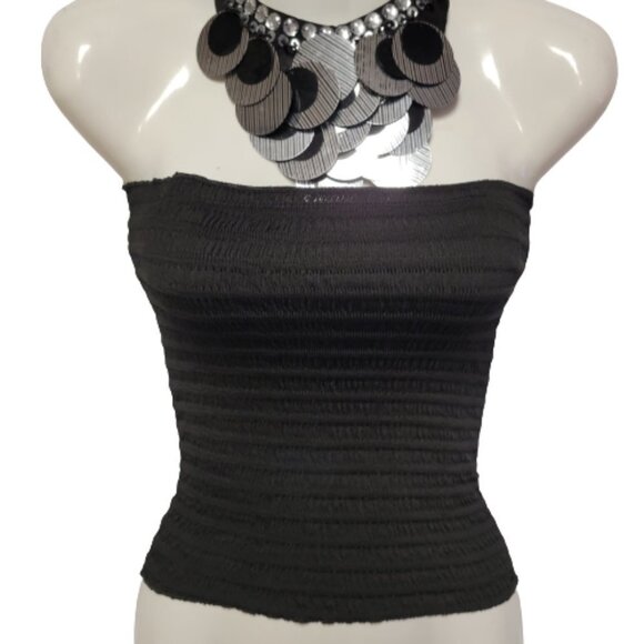 BLACK Smocked Strapless Stretchy Waist Length Tube Top - One Size - NEW - Picture 1 of 9